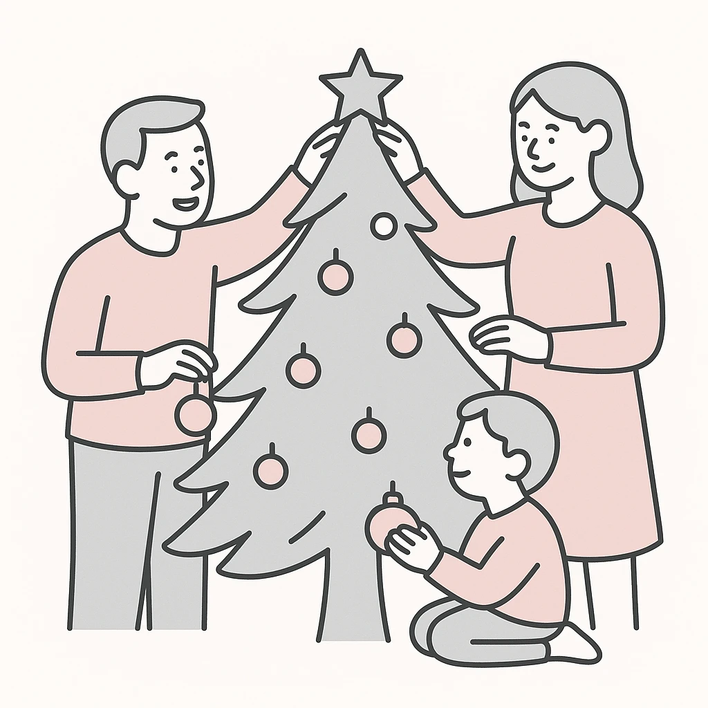 people decorating a Christmas tree emoji