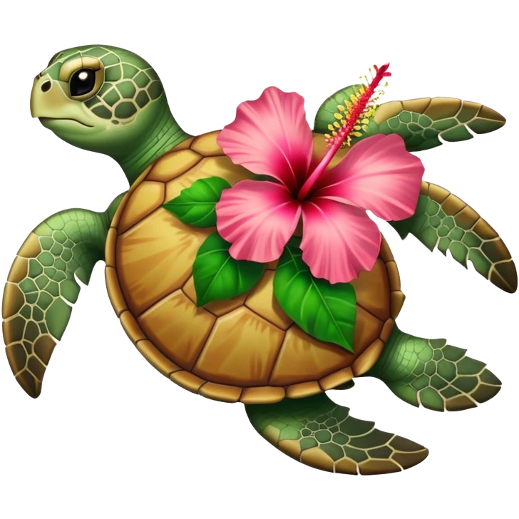 Sea turtle with a hibiscus flower emoji