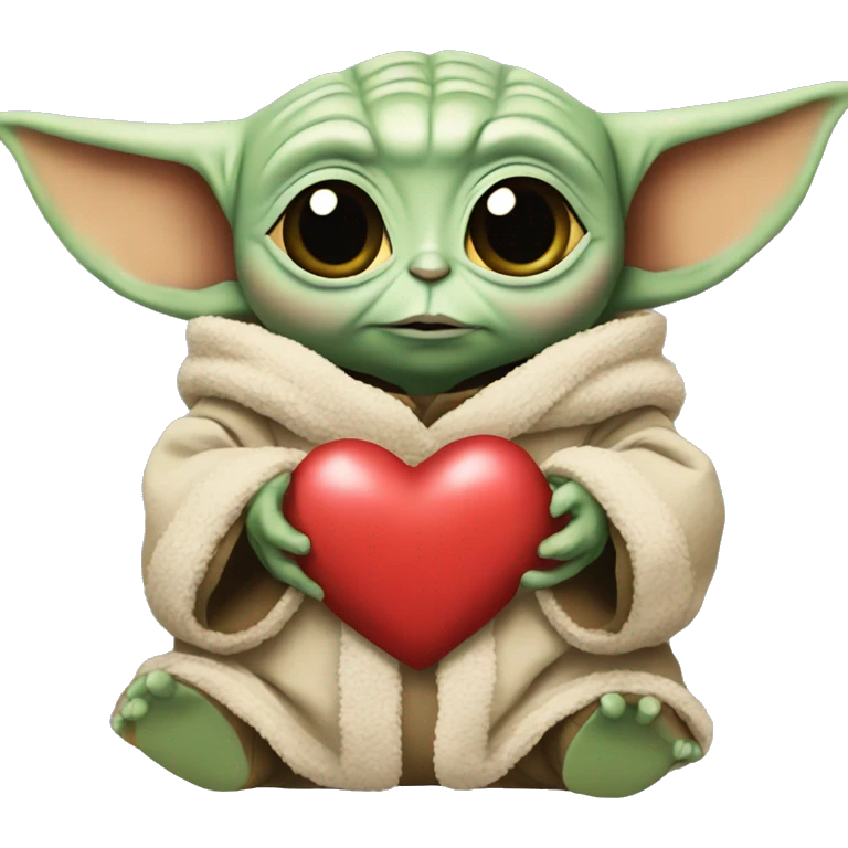 Baby Yoda holds a big plush heart emoji