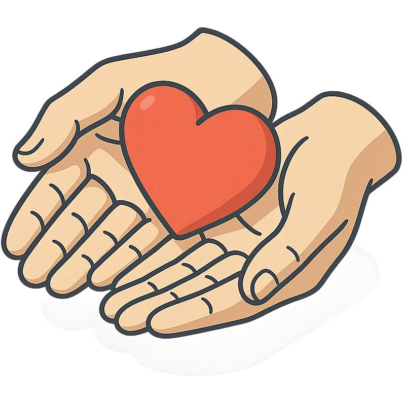 heart in hands, hands cupped, 2D isometric style, very detailed drawing, detailed shadows and highlights, clean contours, soft lighting, transparent background emoji