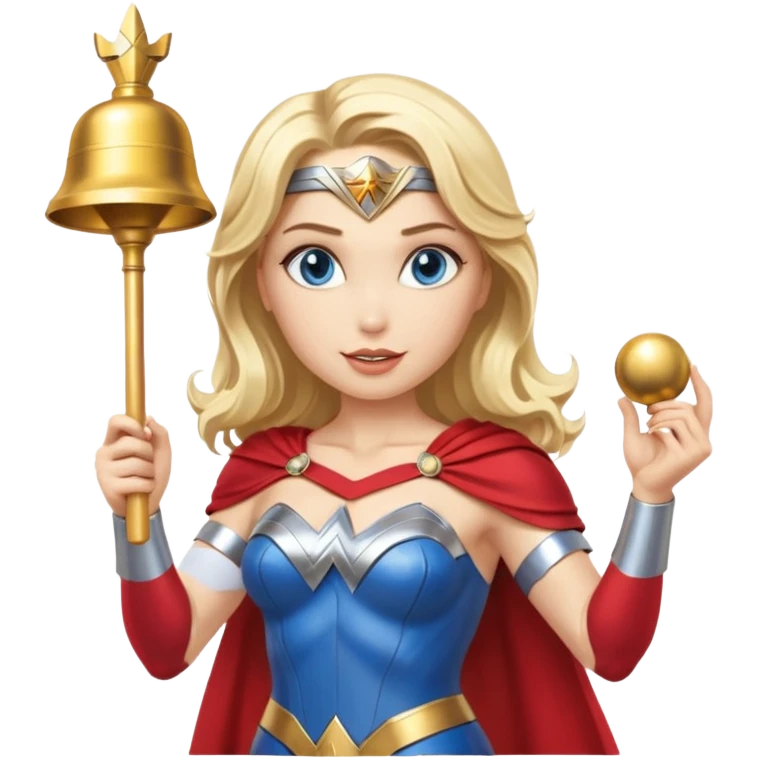 Blonde blue eyes Wonder Woman holding bell and baton  emoji