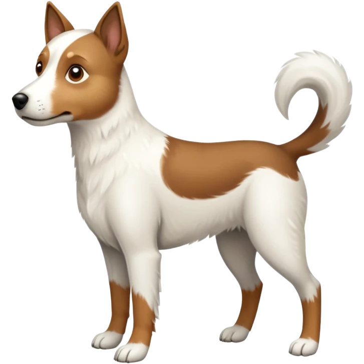 a full body large white parson russell looking dog the size of a kelpie with light brown ears and a light brown patch on one eye and a large snout emoji