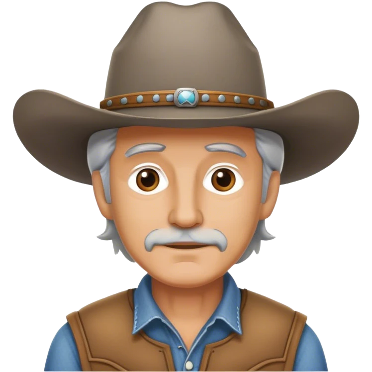 A man wearing a big cowboy hat with gray hair emoji