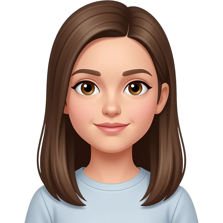 une ado de 16 ans cheuveux long marrons lisse les yeux bridés et marrons clair emoji