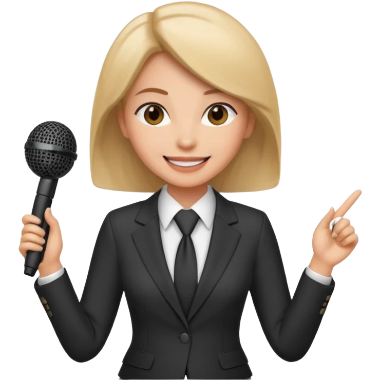 a office woman presenting her idea with microphone smiling
 emoji