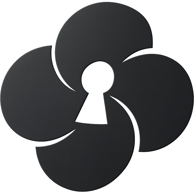 Transform the design into a 3D Black style with realistic lighting and depth. Use a matte black background. Keep the keyhole and petal shapes clear and bold. emoji