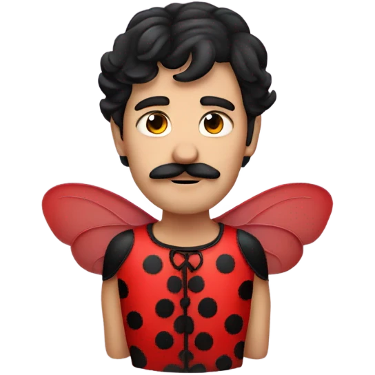 dark haired guy with mustache in ladybug costume emoji