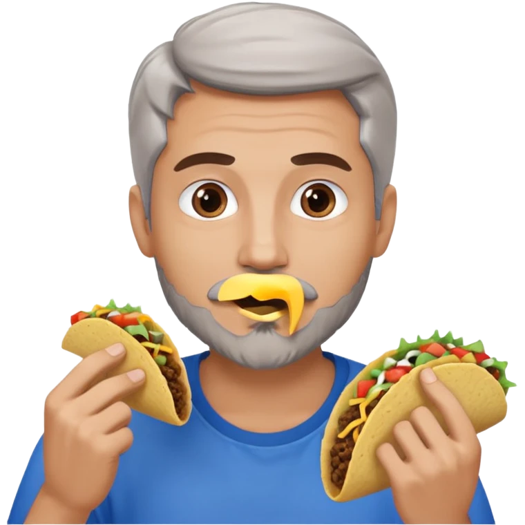 White man, blue eyes, brown gray hair, gray goatee, eating a taco emoji