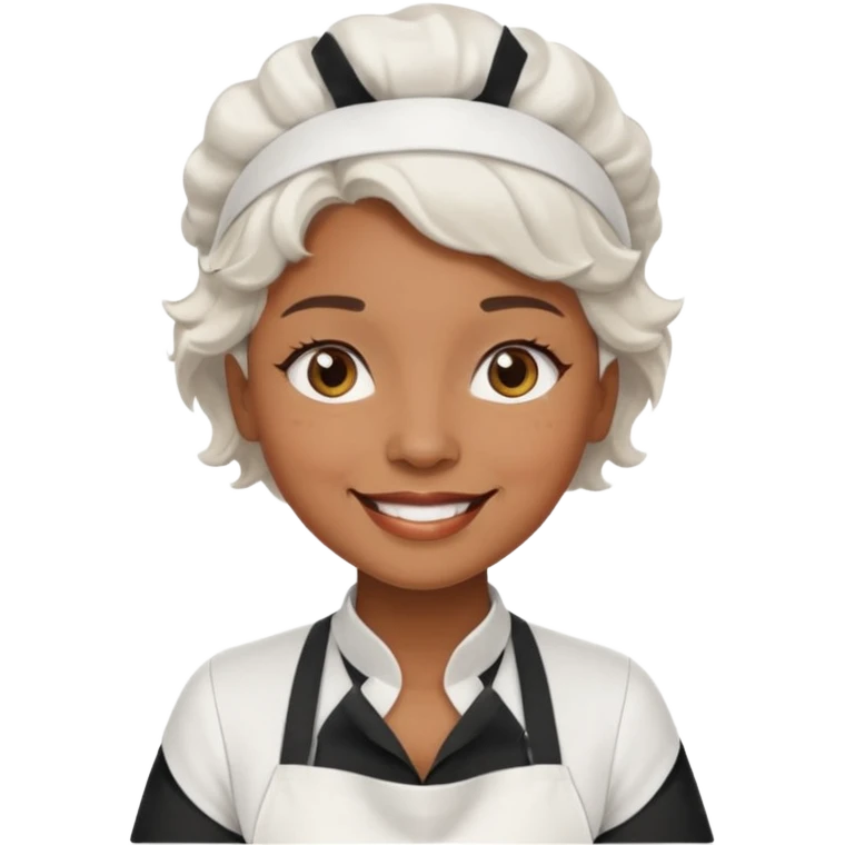 woman, brown skin, white short wavy hair, with apron emoji