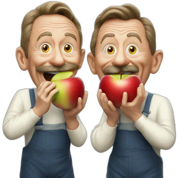 Chuckle Brothers eating a giant apple emoji