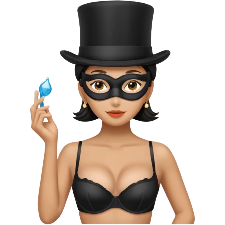 Asian Woman wearing a top hat a mask and a bra  emoji