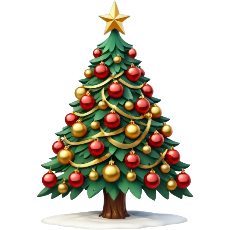 3D emoji of a majestic Moscow
New Year tree. Thick green branches heavily decorated with large gold and red glass balls, traditional Russian patterns, and sparkling warm tinsel. A bright glowing red Soviet-style star is on top.
Light dusting of snow on the branches.
 emoji