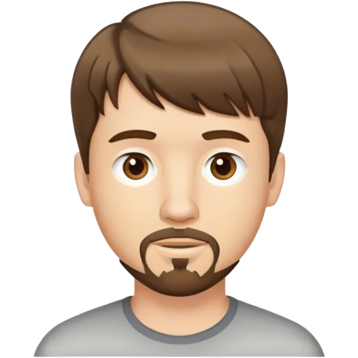  white male, short medium brown colored hair with bangs and goatee,  emoji