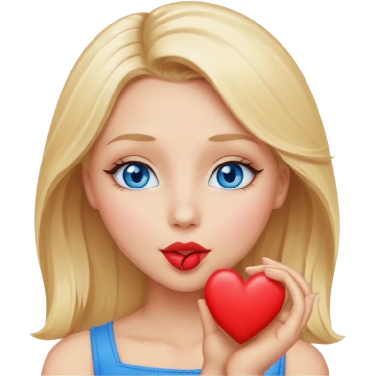 Une femme blonde yeux bleus qui envoi un bisous cœur emoji