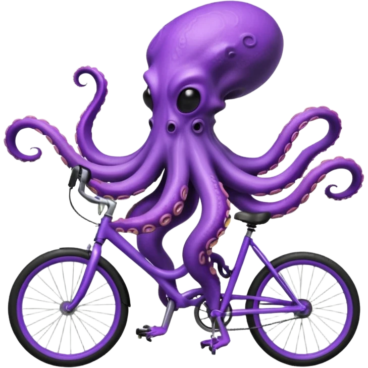 tentacle alien riding a bicycle, octopus-like alien using tentacles to steer, weird but cute anatomy, sci-fi fantasy vibe, 3D cartoon, mobile game icon style, clean background, no text, no watermark
 emoji