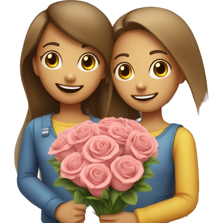  girl and her bestfriend making a heart andg  ives bouquet emoji