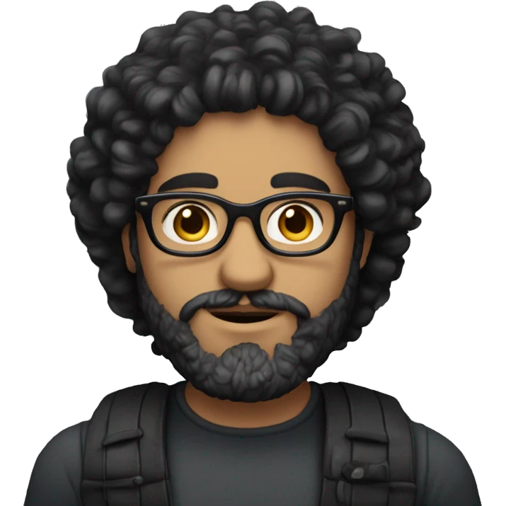 A Greek guy with black hair with curly hair and stylish glasses and a beard and big lips emoji