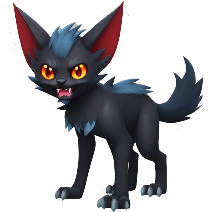   cool edgy fantasy anime-style dark animal vampiric Litten-Zoroark-Nargacuga-cat-hybrid Fakemon with big fangs and bat-ears full body emoji