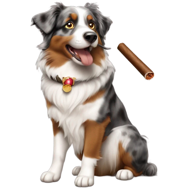 australian shepherd with a cigar in mouth  emoji