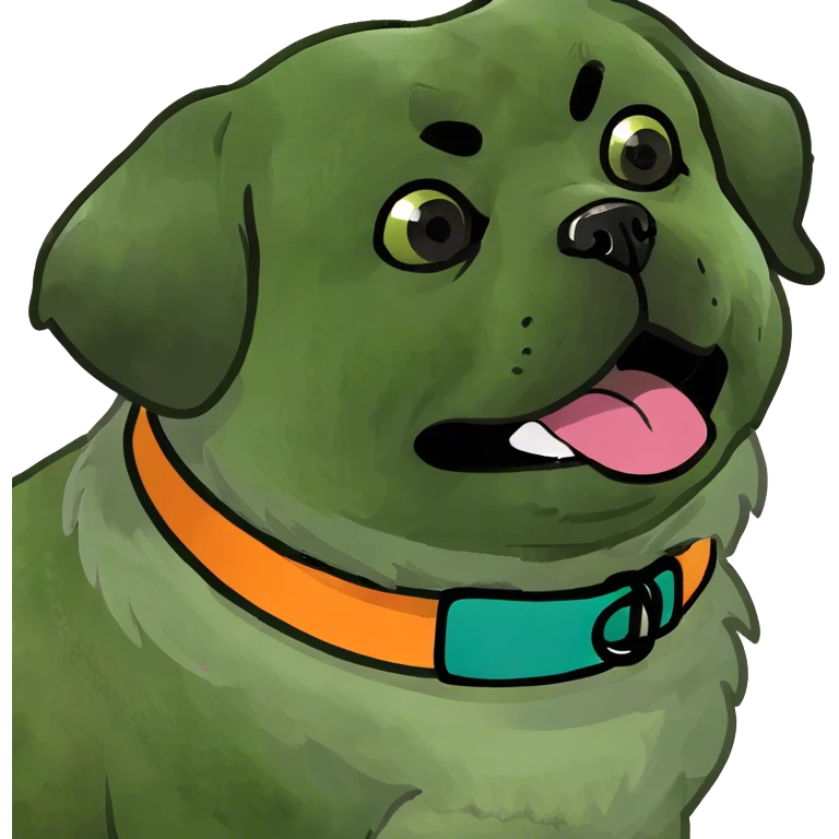 Brown pekingese with black snout with tongue sticking out emoji