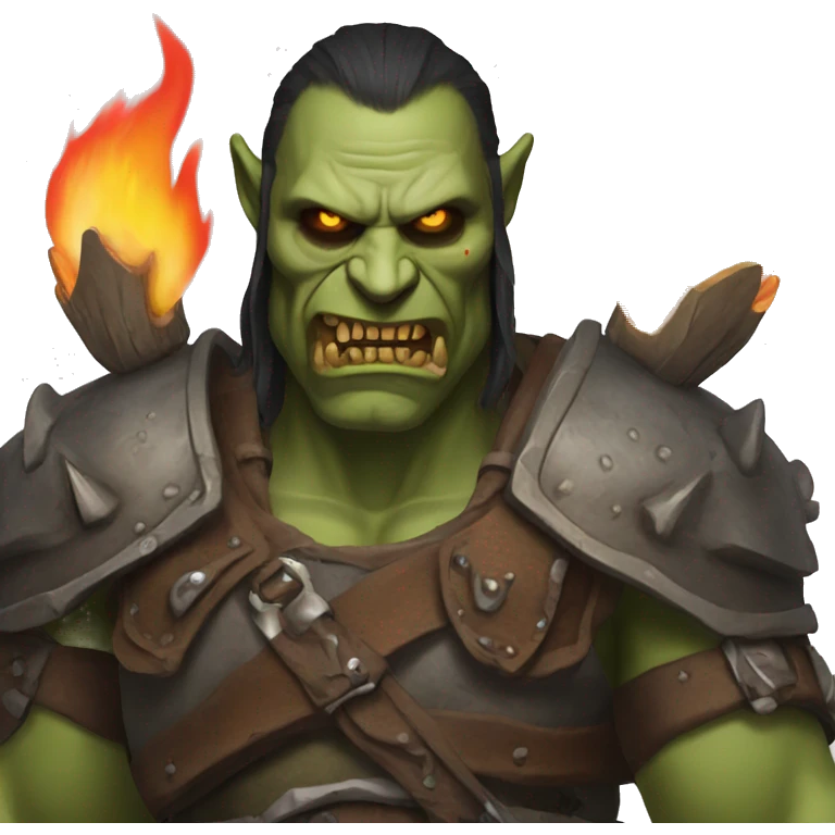 An orc with burning eyes and a skull emoji