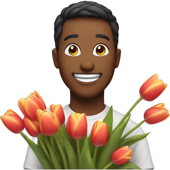 Happy face holding tulips emoji