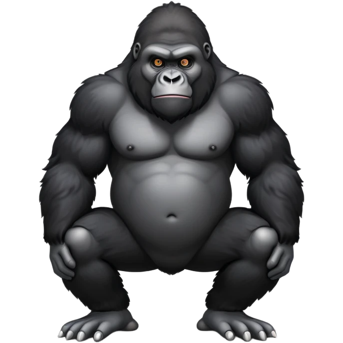 cinematic-friendly relaxed gorilla-realistic-full-body-crouched on all fours on knuckles-emoji,-poised-with-confidence,-massive-arms-hanging-slightly-forward,-head-tilted-thoughtfully,-thick-black-fur,-deep-dark-eyes-full-of-intelligence,-simplified-yet-realistic emoji