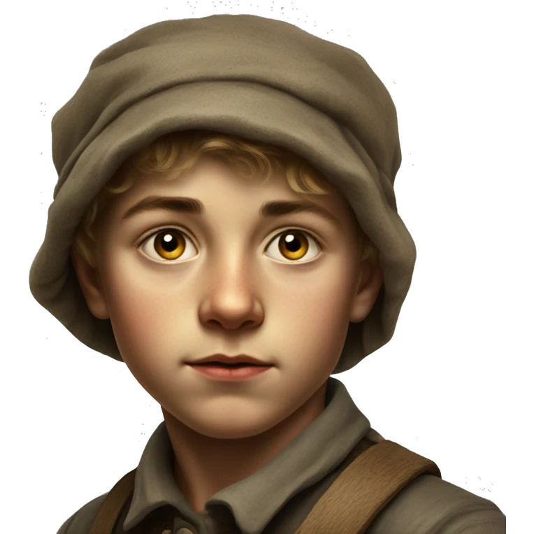 young peasant boy during the 1917 revolution in Russia photorealistic serious emoji