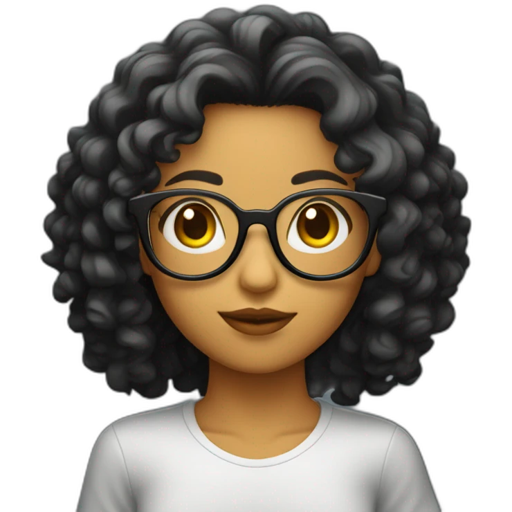 Chica de pelo rizado oscuro con gafas emoji