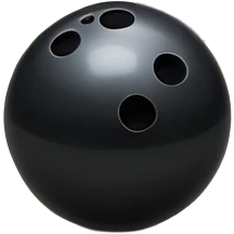 A bowling ball rolling down the lane towards a set of pins, with the pins poised to fall. The scene is set in a bowling alley with bright lights and a polished wooden floor, capturing the excitement and precision of the sport. emoji