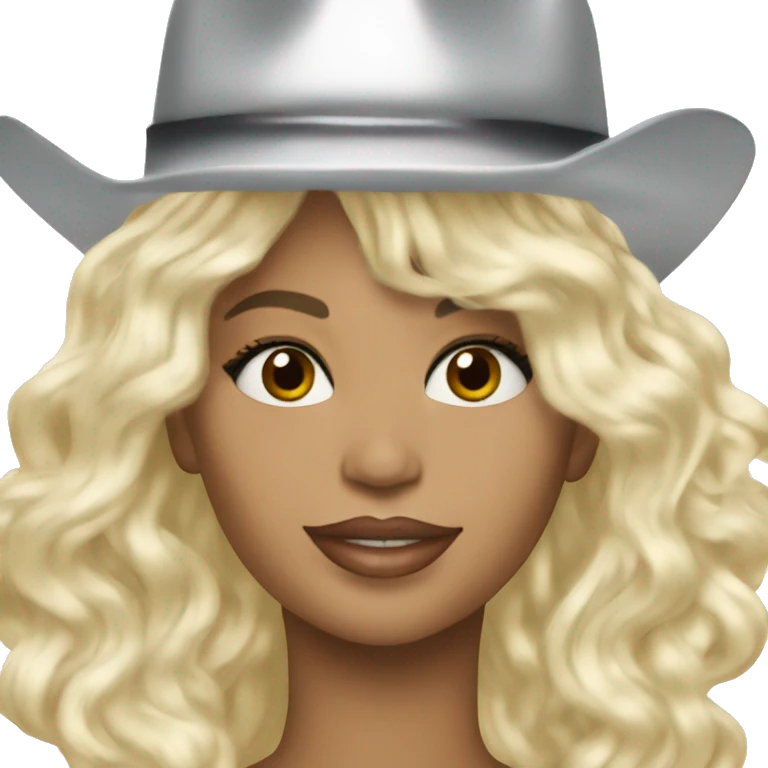 beyonce with bleach blonde hair and a silver cowboy hat  emoji