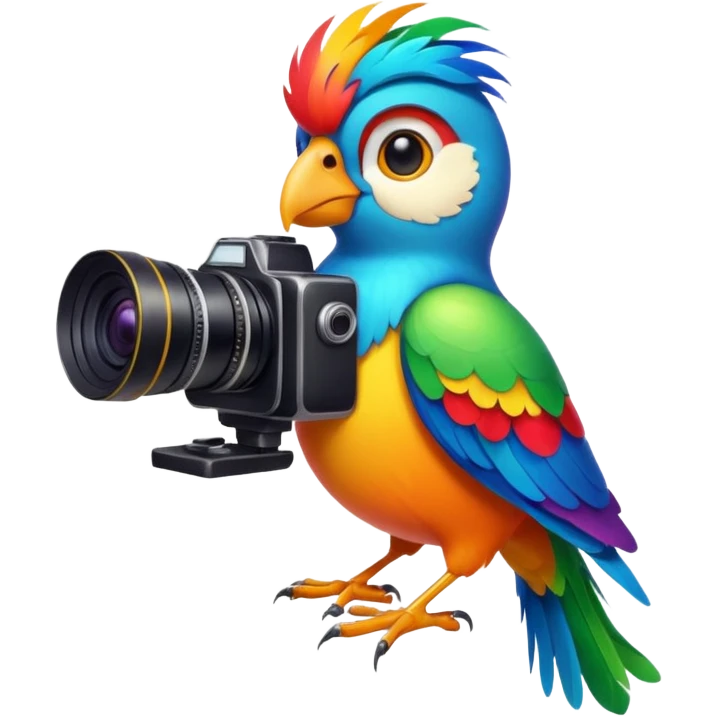 cool looking bird with a camera emoji