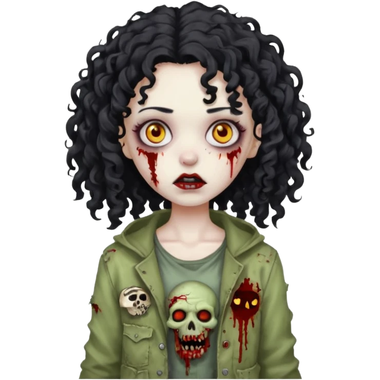 Black curly head girl zombie pale skin emoji