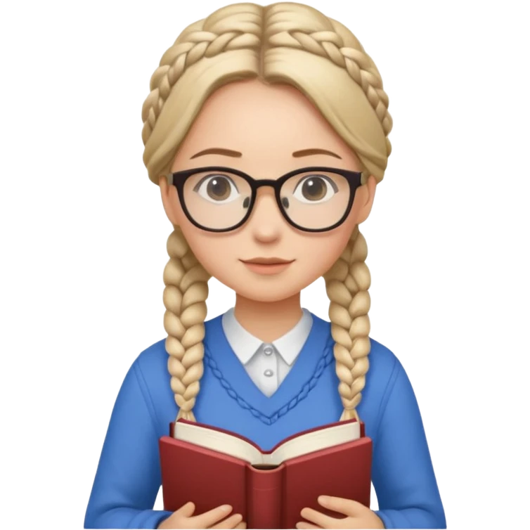 A student, girl, braid hair, wearing glasses, hold book in front of their chest emoji