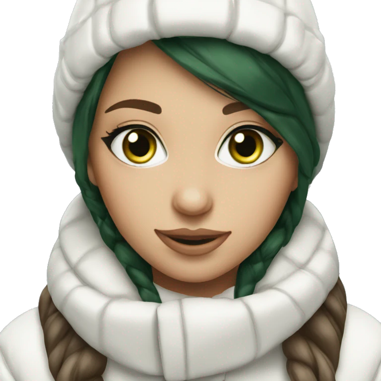 Brunette girl green eyes in white winter outfit emoji