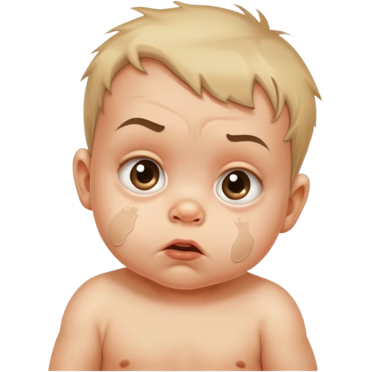 suspicious dirty baby with messy face and side-eye expression emoji
