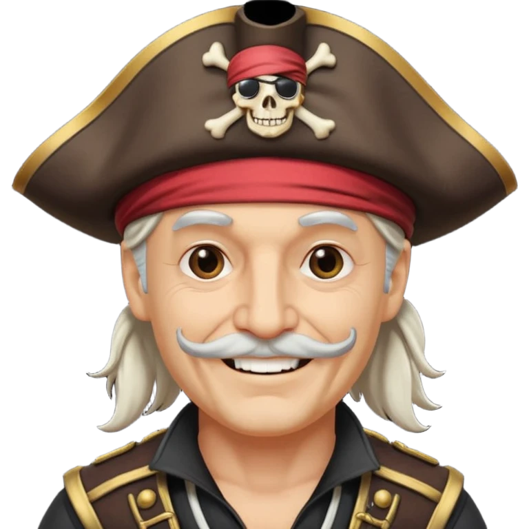 smiling white middle aged pirate captain with pirate hat and eye patch emoji