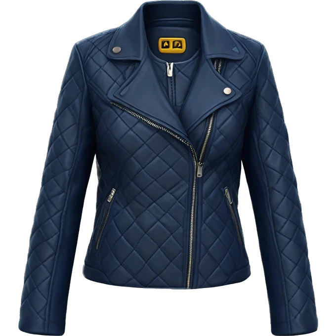Realistic Womens Zippered Quilted Navy blue leather jacket. emoji