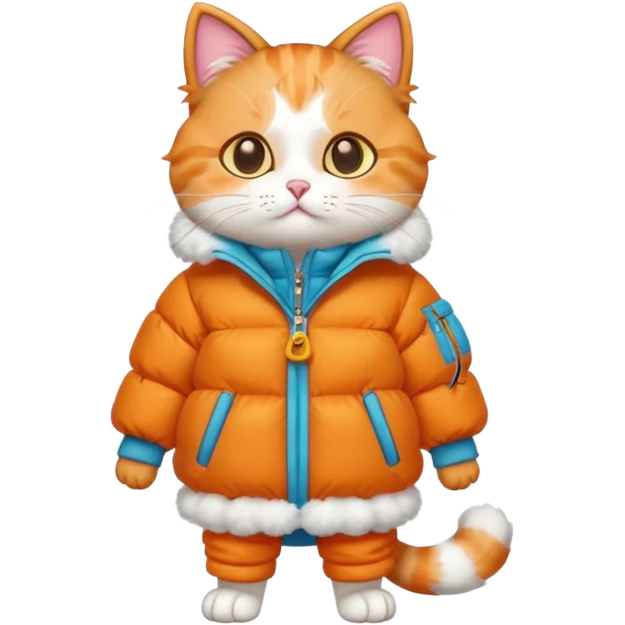a full body of cute cat with puffer clothes emoji