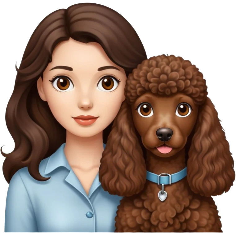 à beatiful long hair brunette with  brown eyes and brown poodle   dog emoji