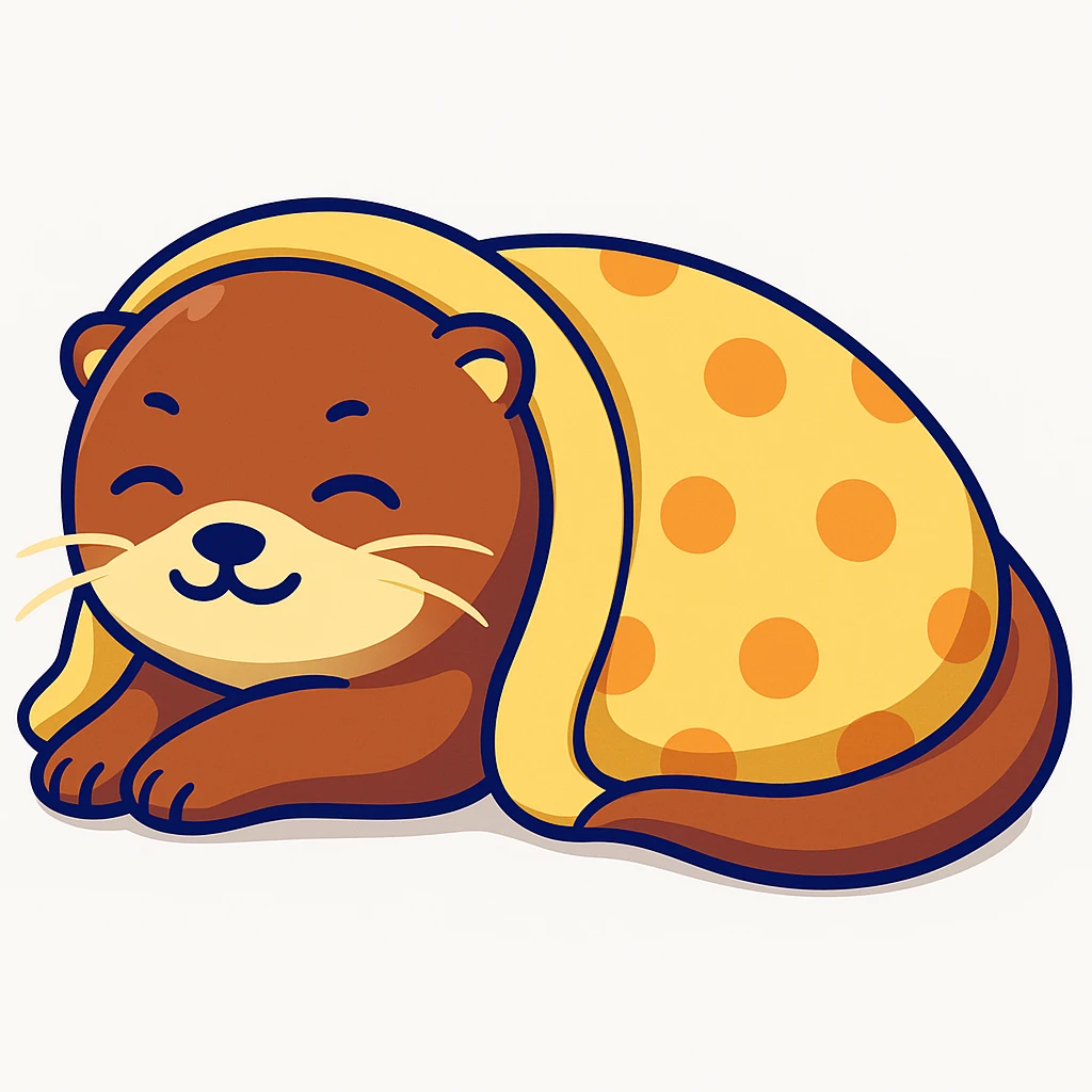 Make a cozy blanket over the sleeping otter, keep cartoon sticker style and colors emoji