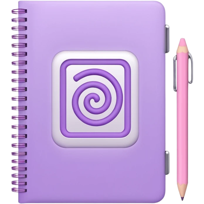 spiral notebook in soft purple, white 'schedule' text on cover, soft pink pencil placed on it, iOS emoji style emoji