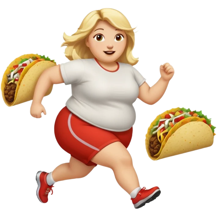 A fat blonde girl running with tacos emoji