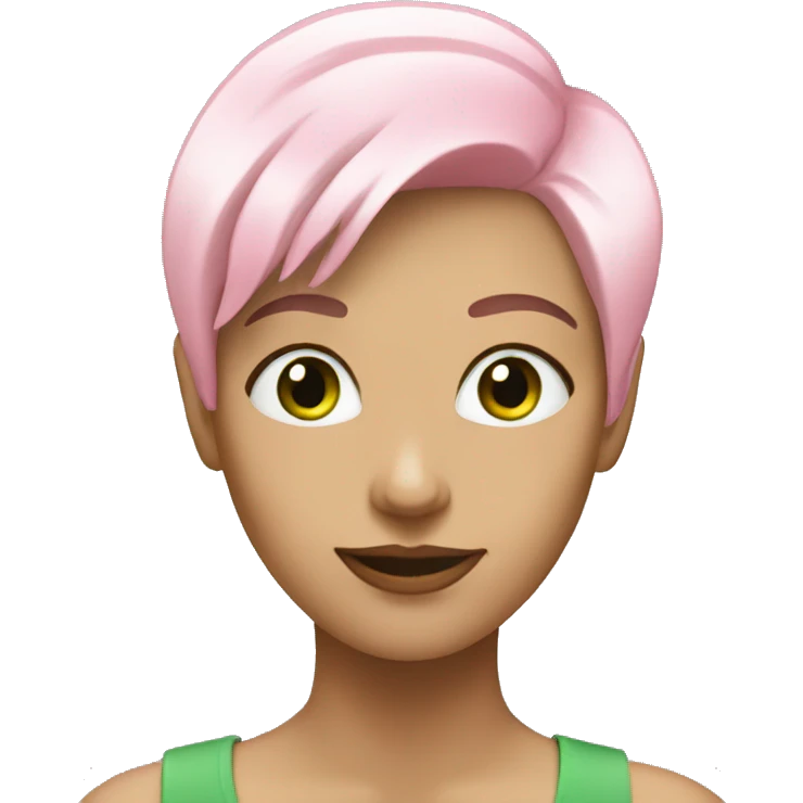 woman with short white and pink hair.  She has green eyes. emoji
