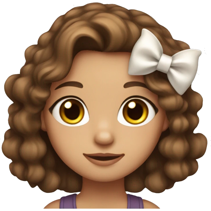 A girl with wavy brown hair beautiful brown eyes and a bow on her head holding a cat  emoji