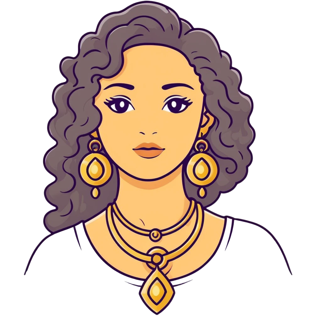 attractive Greek woman with long curly hair and light skin wearing gold Greek jewelry emoji