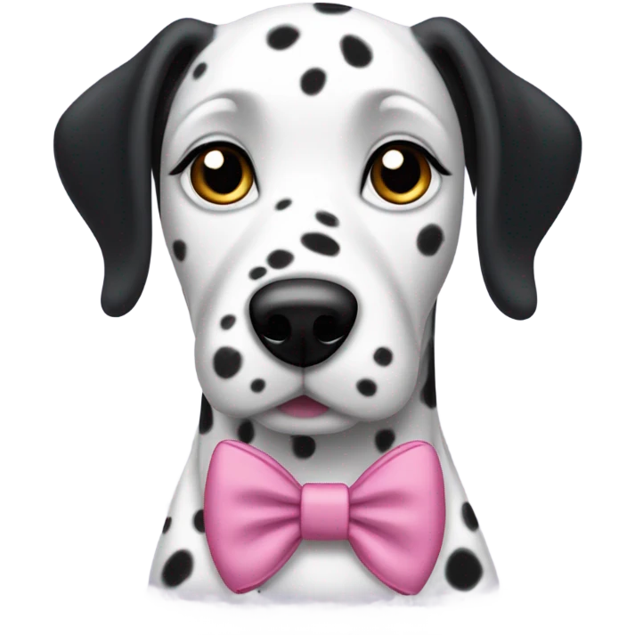 a female Dalmatian with all-black ears wearing a pink bow emoji
