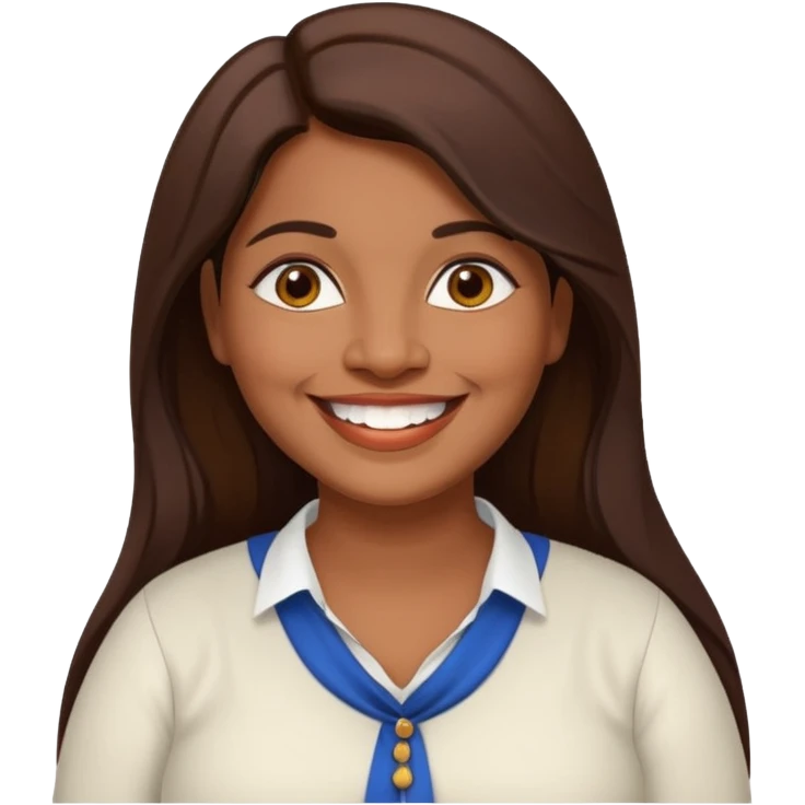 40 yr old chubby Sri Lankan woman, dark skin, straight brown hair, big smile, white teeth, european clothes, longer hair emoji