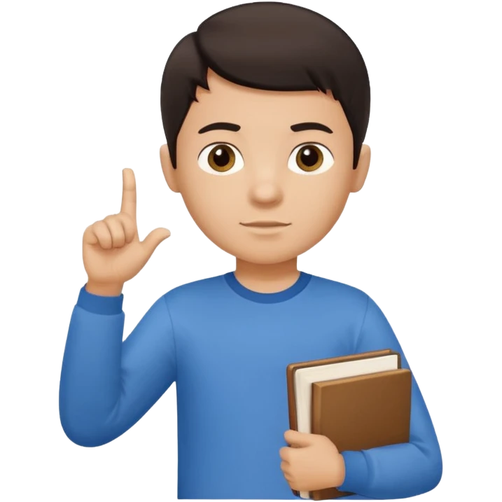 պետք է լինի կանգնած տղա որի աջ ձեռքում կլինեն գրքեր իսկ մյուս ձեռքը ցույց կկտա ձախ բայց տղային ցույց տուր մուգ մազերով  emoji