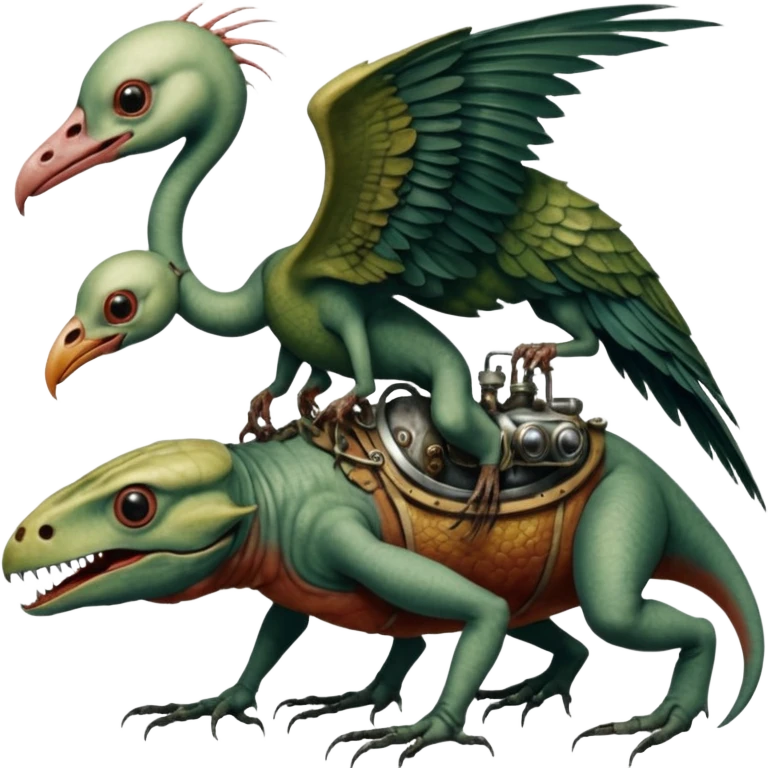 cinematic steam-punk -  hieronymus bosch phantasmagoric mutated creatures - hybrids of human, birds and and reptiles emoji